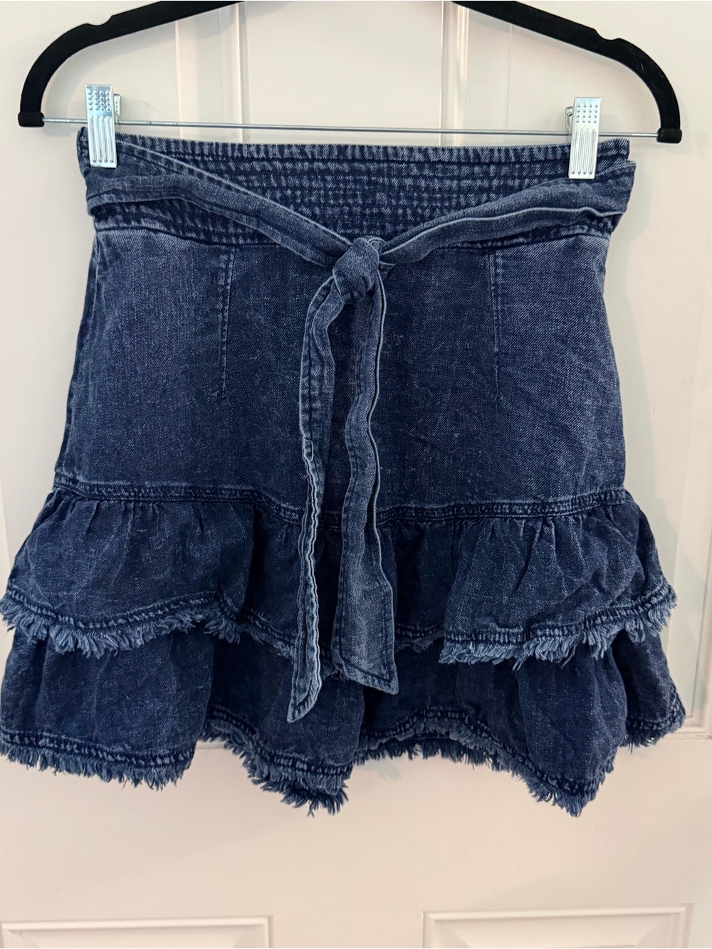 Pilcro Anthropologie Ruffle Denim Wrap Skirt XS | Dark Blue